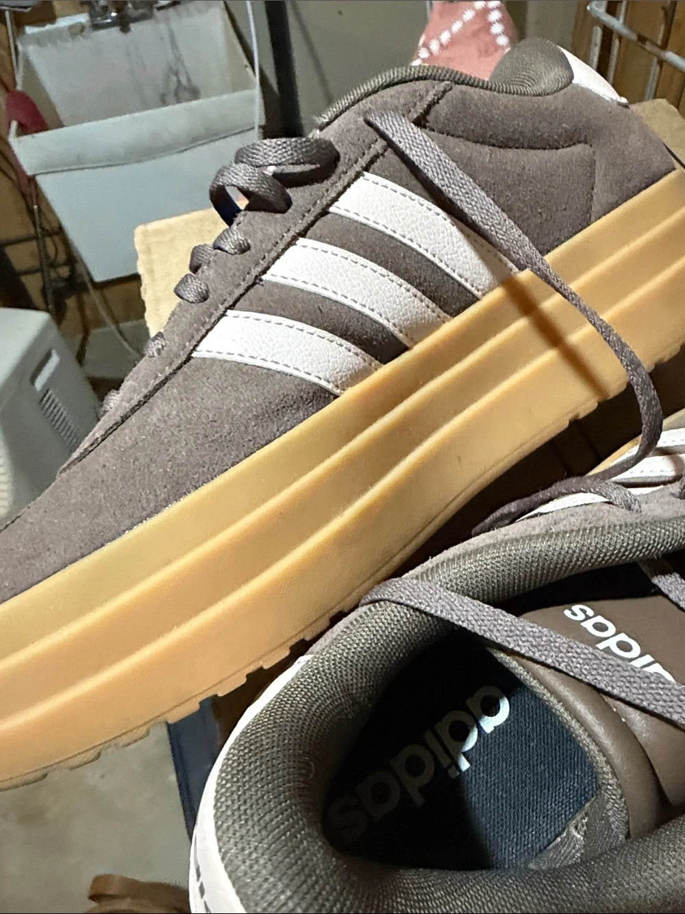 adidas Brown Suede Sneakers with White Stripes